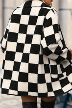 Load image into Gallery viewer, Checkered Side Pockets Collared Buttoned Fleece Jacket
