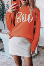 Load image into Gallery viewer, Boo Knitted Pattern Ribbed Edge Drop Shoulder Sweater
