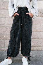 Load image into Gallery viewer, Mineral Wash Textured Drawstring Wide Leg Pants
