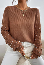 Load image into Gallery viewer, Chestnut Beaded Drop Shoulder Round Neck Sweater
