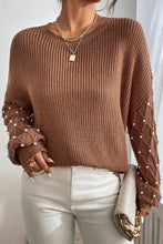 Load image into Gallery viewer, Chestnut Beaded Drop Shoulder Round Neck Sweater
