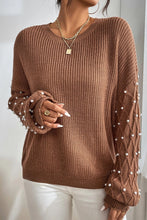 Load image into Gallery viewer, Chestnut Beaded Drop Shoulder Round Neck Sweater
