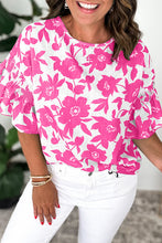 Load image into Gallery viewer, Floral Printed Ruffled Short Sleeve Round Neck Loose Blouse
