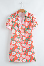 Load image into Gallery viewer, Floral Print Contrast Striped Trim Polo Collar T Shirt Dress
