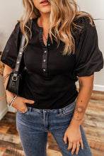Load image into Gallery viewer, Ribbed mixed texture Puff Sleeve Top
