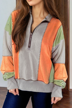 Load image into Gallery viewer, Color Block Stitching Detail Half Zipper Sweatshirt
