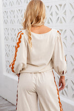 Load image into Gallery viewer, Ric Rac Trim Sleeve Top and Wide Leg Pants Set
