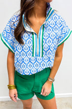 Load image into Gallery viewer, Print Zipped Collar Short Sleeve Summer Blouse Top
