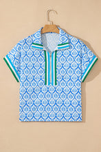 Load image into Gallery viewer, Print Zipped Collar Short Sleeve Summer Blouse Top
