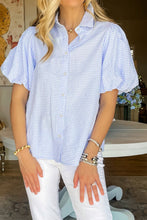 Load image into Gallery viewer, Gingham Short Puff Sleeve Button Up Shirt
