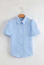 Load image into Gallery viewer, Gingham Short Puff Sleeve Button Up Shirt
