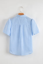 Load image into Gallery viewer, Gingham Short Puff Sleeve Button Up Shirt
