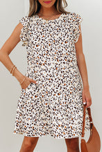 Load image into Gallery viewer, Leopard Ruffled Flutter Sleeve Keyhole Back Mini Dress
