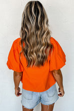 Load image into Gallery viewer, Orange Hollowed Lace Splicing Puff Sleeve Blouse
