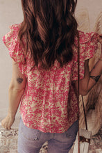 Load image into Gallery viewer, Rose Allover Printed Half Button Neck Ruffle Sleeve Blouse
