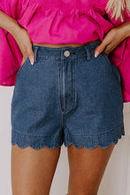 Load image into Gallery viewer, Scalloped Hemline Acid Wash High Waist Denim Shorts
