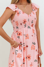 Load image into Gallery viewer, Floral V Neck Smocked High Waist Ruffle Hem Long Dress
