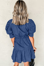 Load image into Gallery viewer, High Waist Puff Sleeve Denim Mini Dress
