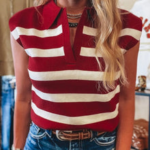 Load image into Gallery viewer, Stripe Collared Split Neck Sweater
