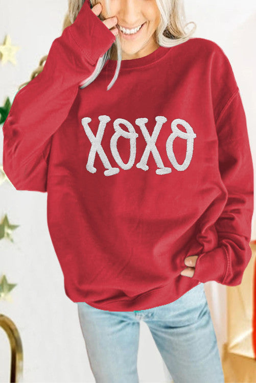 Chenille Embroidered Pullover Sweatshirt