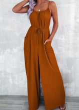 Load image into Gallery viewer, Chestnut Spaghetti Straps Waist Tie Wide Leg Jumpsuit with Pockets
