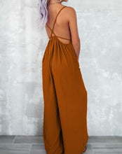 Load image into Gallery viewer, Chestnut Spaghetti Straps Waist Tie Wide Leg Jumpsuit with Pockets
