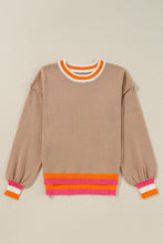 Load image into Gallery viewer, Striped Trim Drop Shoulder Sweater
