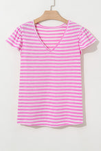 Load image into Gallery viewer, Bonbon Striped V Neck Ruffle Short Sleeve Top
