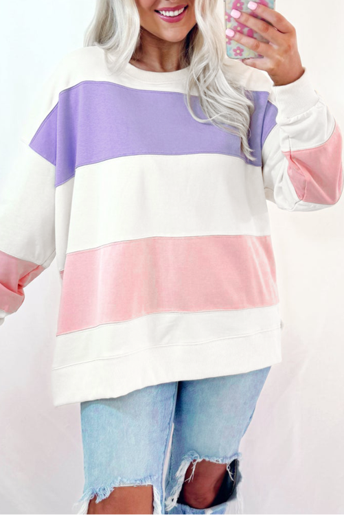 Colorblock Patchwork Drop Shoulder Crewneck Sweatshirt