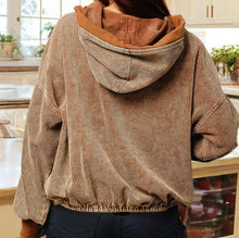 Load image into Gallery viewer, Chestnut Half Zipper Kangaroo Pocket Drawstring Corduroy Hoodie
