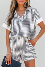 Load image into Gallery viewer, Stripe V Neck Tee and Casual Short Set
