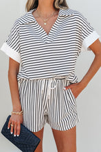 Load image into Gallery viewer, Stripe V Neck Tee and Casual Short Set
