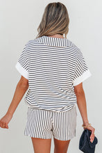 Load image into Gallery viewer, Stripe V Neck Tee and Casual Short Set
