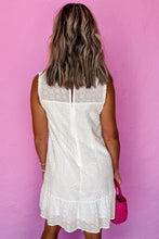 Load image into Gallery viewer, White Floral Eyelet Embroidered Sleeveless Shift Dress

