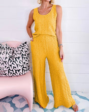 Load image into Gallery viewer, Crinkled U Neck Tank Top and Wide Leg Pants Set
