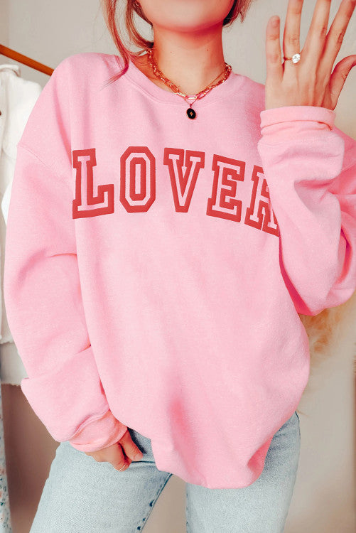 LOVER Puff Print Drop Shoulder Pullover Sweatshirt