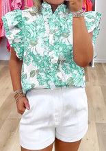 Load image into Gallery viewer, Floral Print Ruffle Sleeve Frilly Button Up Shirt
