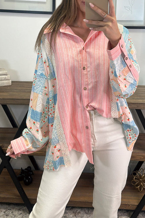 Patchwork Tunic Loose Fit Shirt