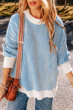 Load image into Gallery viewer, Striped Textured Knit Contrast Edge Loose Sweater
