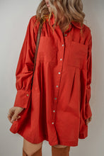 Load image into Gallery viewer, Red Bishop Sleeve Button Up Pleated Mini Shirt Dress
