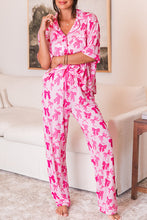 Load image into Gallery viewer, Bow Knot Print Lapel Collar Short Sleeve and Pants Pajamas Set
