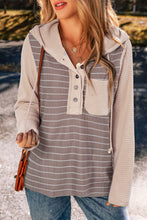 Load image into Gallery viewer, Textured Knit Colorblock Striped Henley Hooded Top
