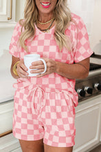 Load image into Gallery viewer, Checkered V Neck Tee Drawstring Shorts Lounge Set
