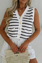 Load image into Gallery viewer, Stripe V Neck Gold Button Sweater
