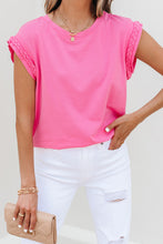 Load image into Gallery viewer, Bonbon Braided Cap Sleeve Crew Neck T Shirt
