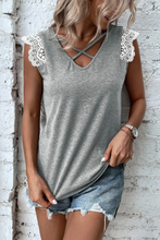 Load image into Gallery viewer, Lace Patchwork Criss Cross V Neck Tank Top
