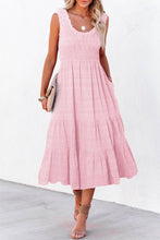 Load image into Gallery viewer, Shirred Pleated Square Neck Sleeveless Midi Dress
