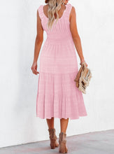 Load image into Gallery viewer, Shirred Pleated Square Neck Sleeveless Midi Dress

