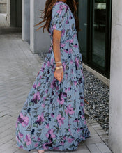 Load image into Gallery viewer, Floral Print Frilled V Neck Short Sleeve Maxi Dress
