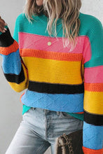 Load image into Gallery viewer, Colorblock Mixed Textured Drop Shoulder Sweater
